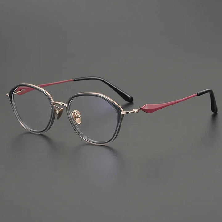 Aimee Unisex Full Rim Polygon Round Titanium Acetate Eyeglasses OT-026 - Grey-Golden | Aimee at FuzWeb