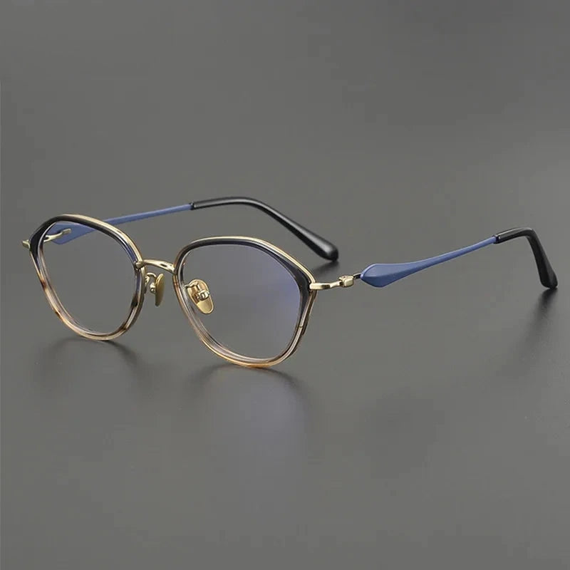 Aimee Unisex Full Rim Polygon Round Titanium Acetate Eyeglasses OT-026 - Light-Tortoise | Aimee at FuzWeb