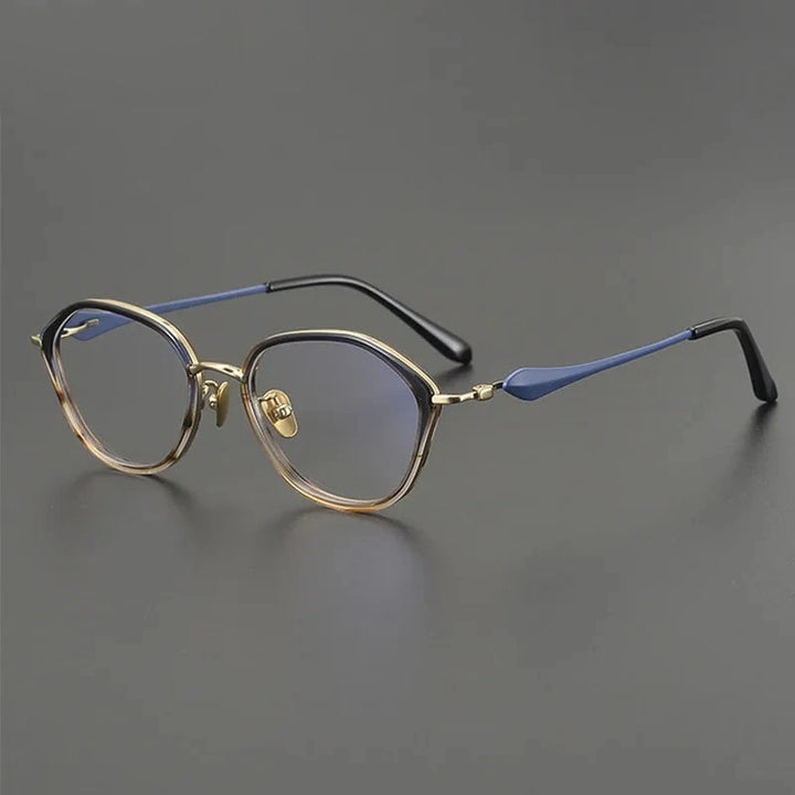 Aimee Unisex Full Rim Polygon Round Titanium Acetate Eyeglasses OT-026 - Light-Tortoise | Aimee at FuzWeb