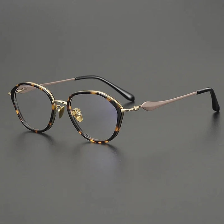 Aimee Unisex Full Rim Polygon Round Titanium Acetate Eyeglasses OT-026 - Tortoise-Golden | Aimee at FuzWeb