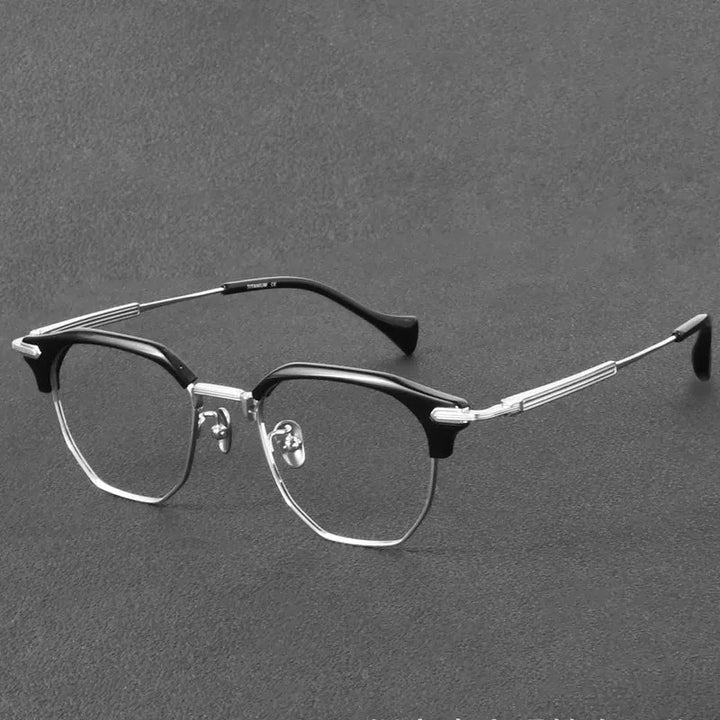 Aimee Unisex Full Rim Polygon Titanium Acetate Eyeglasses OTW6022 — view 3 | Aimee at FuzWeb