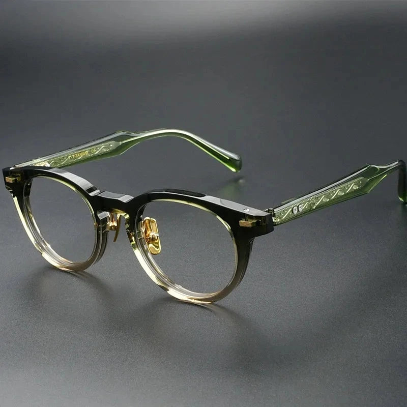 Aimee Unisex Full Rim Vintage Round Handmade Acetate Eyeglasses OTW6031 - Green | Aimee at FuzWeb