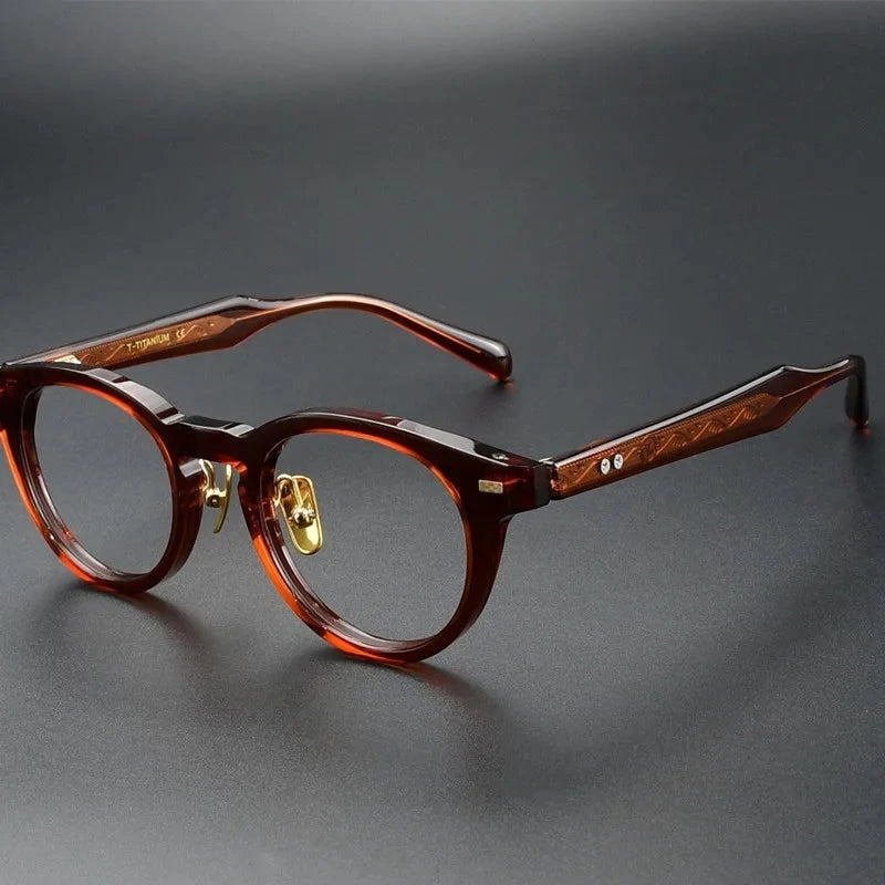 Aimee Unisex Full Rim Vintage Round Handmade Acetate Eyeglasses OTW6031 - Red | Aimee at FuzWeb