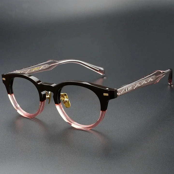 Aimee Unisex Full Rim Vintage Round Handmade Acetate Eyeglasses OTW6031 - Red-Pink | Aimee at FuzWeb