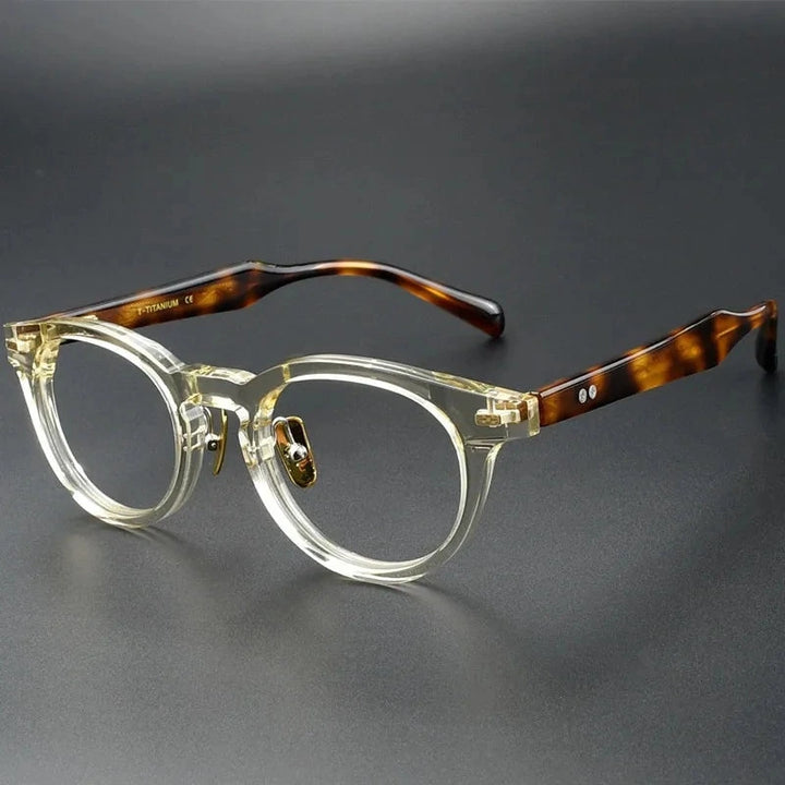 Aimee Unisex Full Rim Vintage Round Handmade Acetate Eyeglasses OTW6031 - Yellow-Tortoise | Aimee at FuzWeb