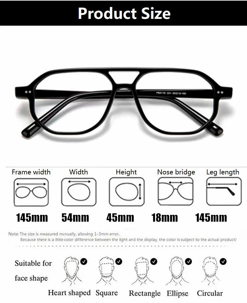 Aimee Unisex Full Rim Pilot Square Acetate Eyeglasses PB8179 - Official Size Chart and Dimensions