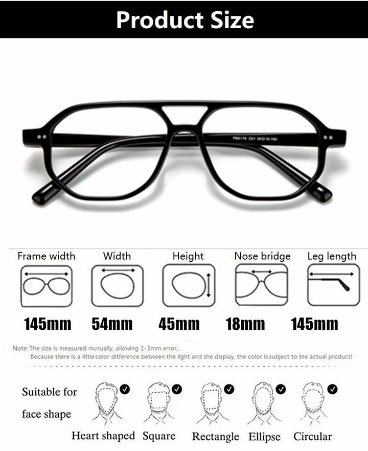 Aimee Unisex Full Rim Pilot Square Acetate Eyeglasses PB8179 - Official Size Chart and Dimensions