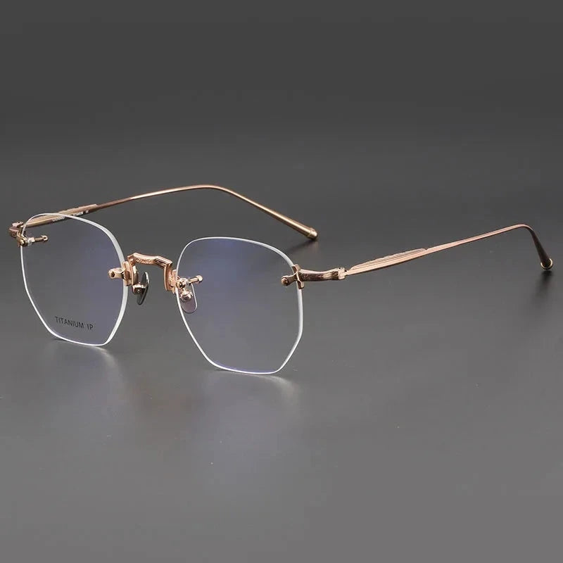 Aimee Unisex Rimless Polygon Round Pure Titanium Eyeglasses PR50 - Golden | Aimee at FuzWeb