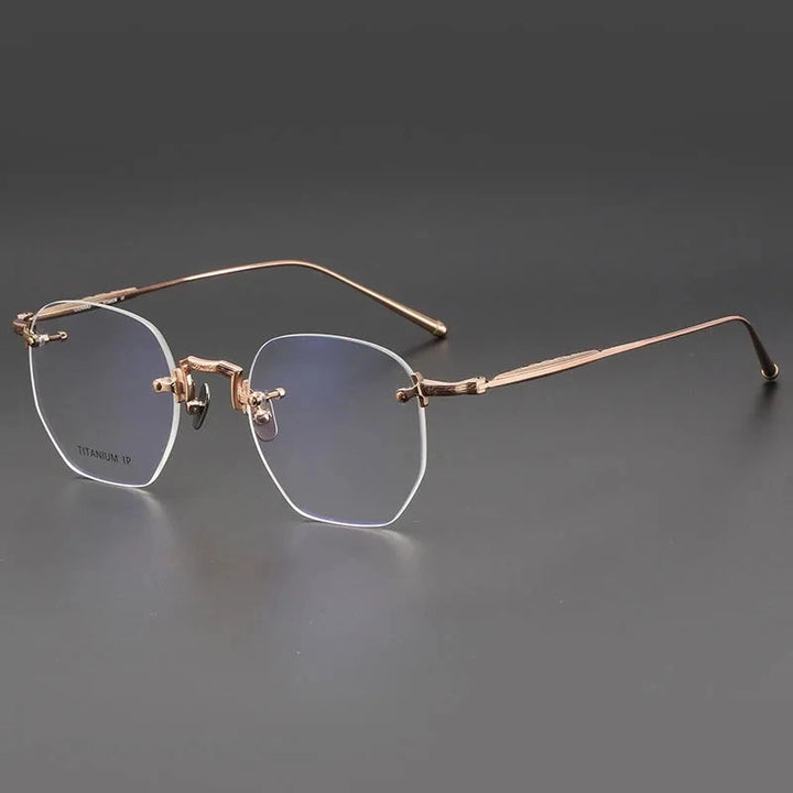 Aimee Unisex Rimless Polygon Round Pure Titanium Eyeglasses PR50 - Golden | Aimee at FuzWeb