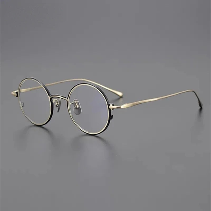 Aimee Unisex Full Rim Retro Round Pure Titanium Eyeglasses RT46 - Black-Golden | Aimee at FuzWeb