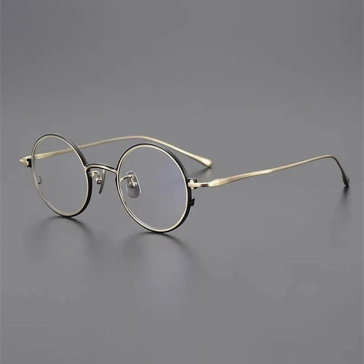 Aimee Unisex Full Rim Retro Round Pure Titanium Eyeglasses RT46 - Black-Golden | Aimee at FuzWeb
