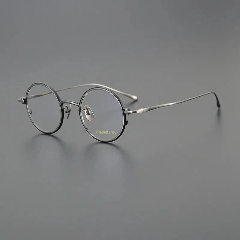 Aimee Unisex Full Rim Retro Round Pure Titanium Eyeglasses RT46 - Black-Gun | Aimee at FuzWeb