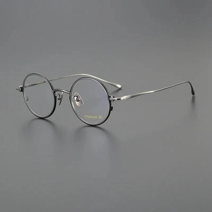 Aimee Unisex Full Rim Retro Round Pure Titanium Eyeglasses RT46 - Black-Gun | Aimee at FuzWeb