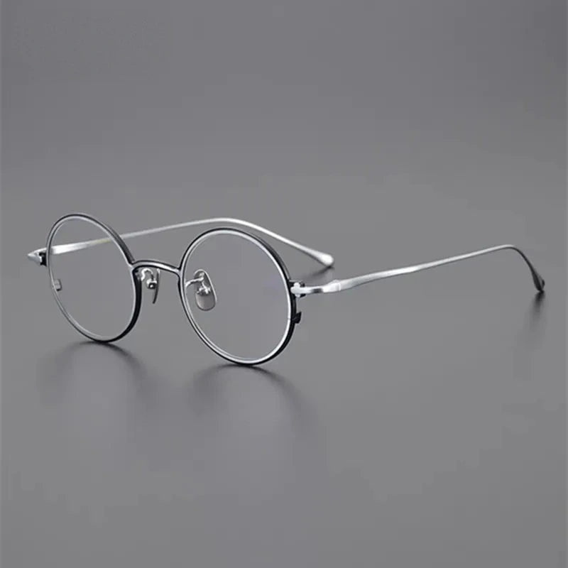Aimee Unisex Full Rim Retro Round Pure Titanium Eyeglasses RT46 - Black-Silver | Aimee at FuzWeb