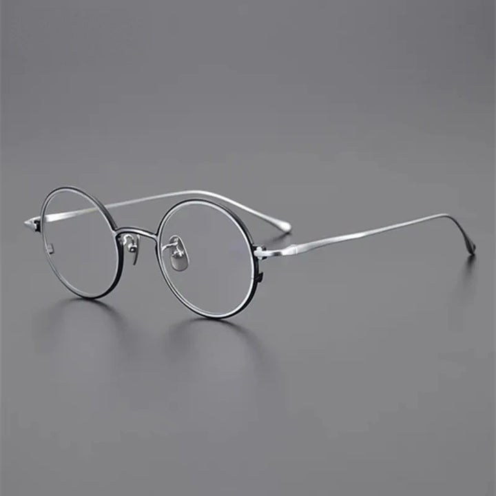 Aimee Unisex Full Rim Retro Round Pure Titanium Eyeglasses RT46 - Black-Silver | Aimee at FuzWeb