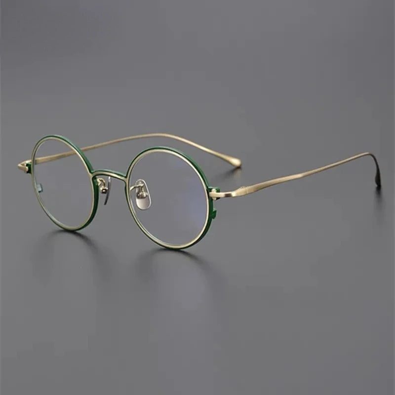 Aimee Unisex Full Rim Retro Round Pure Titanium Eyeglasses RT46 - Green-Golden | Aimee at FuzWeb