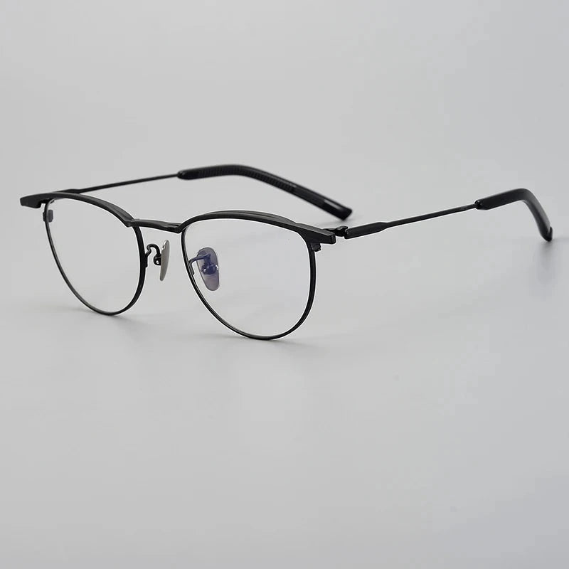 Aimee Unisex Full Rim Browline Round Titanium Eyeglasses S-155T - Black | Aimee at FuzWeb