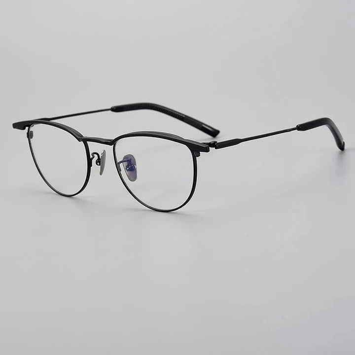 Aimee Unisex Full Rim Browline Round Titanium Eyeglasses S-155T - Black | Aimee at FuzWeb