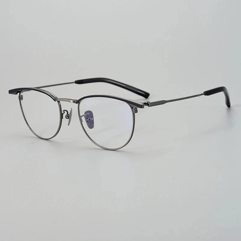 Aimee Unisex Full Rim Browline Round Titanium Eyeglasses S-155T - Black-Gun | Aimee at FuzWeb