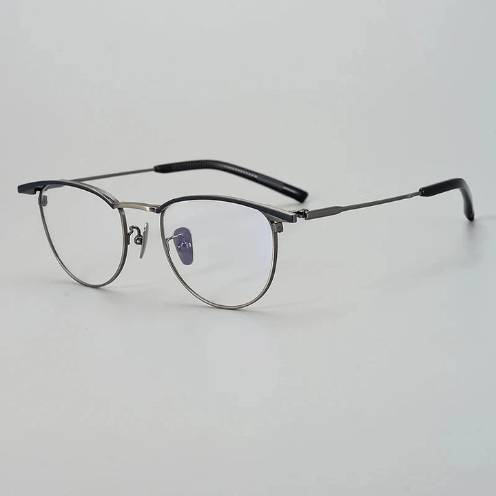 Aimee Unisex Full Rim Browline Round Titanium Eyeglasses S-155T - Black-Gun | Aimee at FuzWeb
