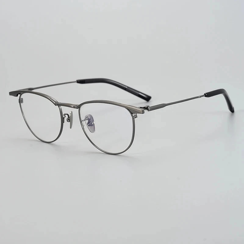 Aimee Unisex Full Rim Browline Round Titanium Eyeglasses S-155T - Gun-Grey | Aimee at FuzWeb