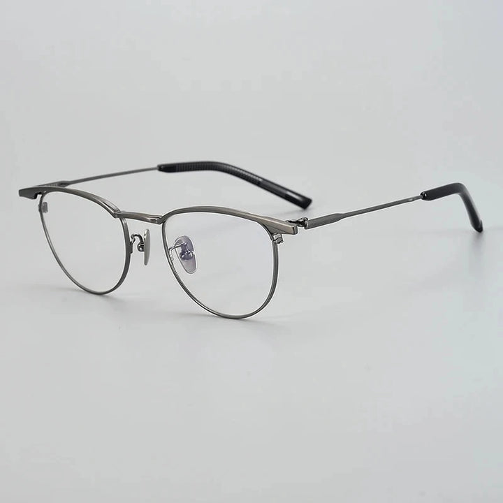 Aimee Unisex Full Rim Browline Round Titanium Eyeglasses S-155T - Gun-Grey | Aimee at FuzWeb