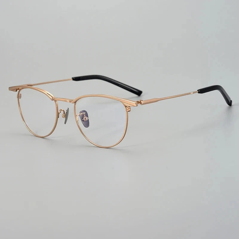 Aimee Unisex Full Rim Browline Round Titanium Eyeglasses S-155T - Rose-Golden | Aimee at FuzWeb