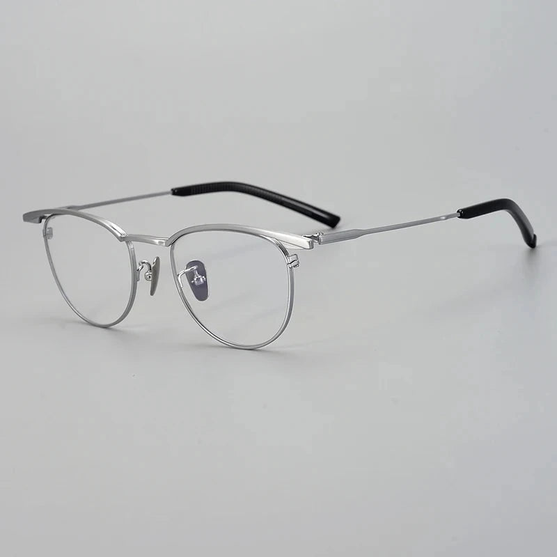 Aimee Unisex Full Rim Browline Round Titanium Eyeglasses S-155T - Silver | Aimee at FuzWeb