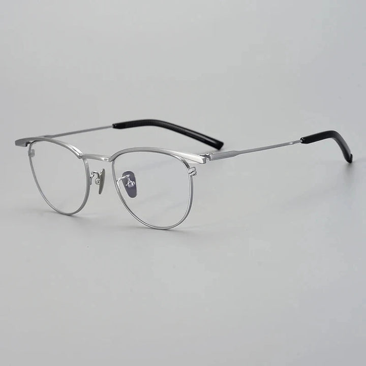 Aimee Unisex Full Rim Browline Round Titanium Eyeglasses S-155T - Silver | Aimee at FuzWeb