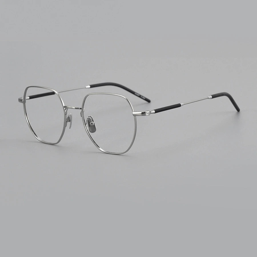 Aimee Unisex Full Rim Flat Top Polygon Oval Titanium Eyeglasses 236649 - Silver