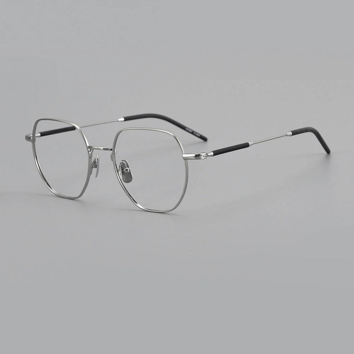 Aimee Unisex Full Rim Flat Top Polygon Oval Titanium Eyeglasses 236649 - Silver