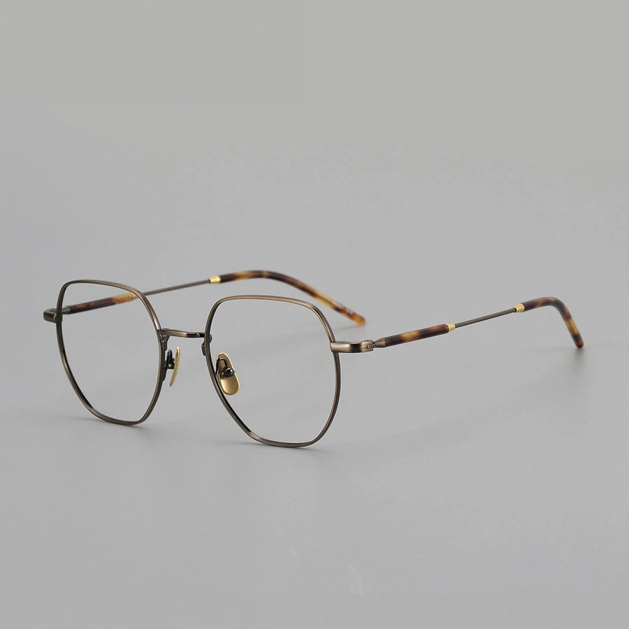 Aimee Unisex Full Rim Flat Top Polygon Oval Titanium Eyeglasses 236649 - Tortoise-Bronze