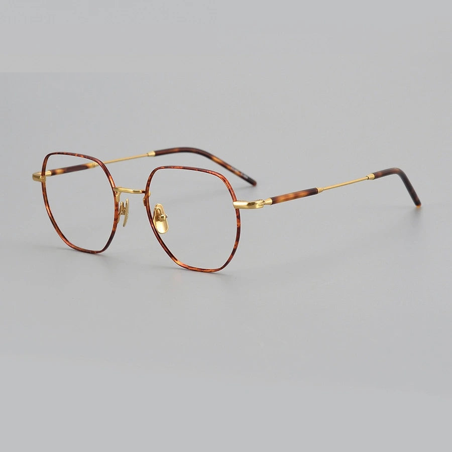 Aimee Unisex Full Rim Flat Top Polygon Oval Titanium Eyeglasses 236649 - Tortoise-Golden