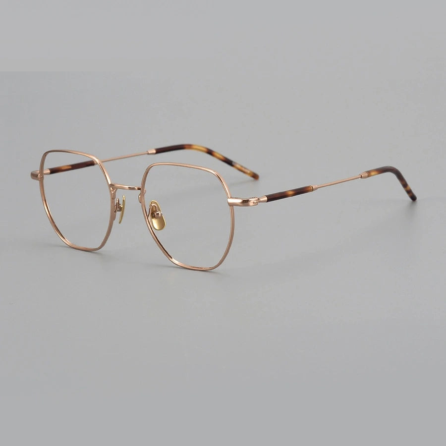 Aimee Unisex Full Rim Flat Top Polygon Oval Titanium Eyeglasses 236649 - Tortoise-Pink