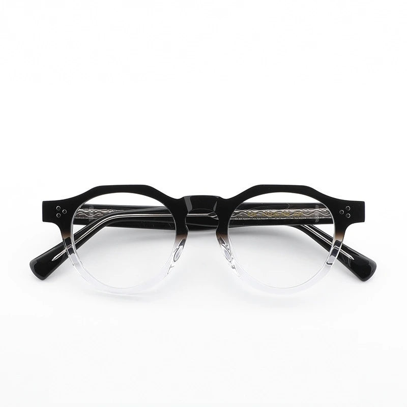 Aimee Unisex Full Rim Flat Top Round Acetate Eyeglasses 519040 - Black-Clear