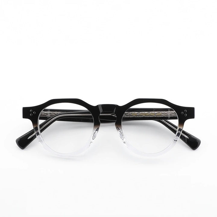 Aimee Unisex Full Rim Flat Top Round Acetate Eyeglasses 519040 - Black-Clear