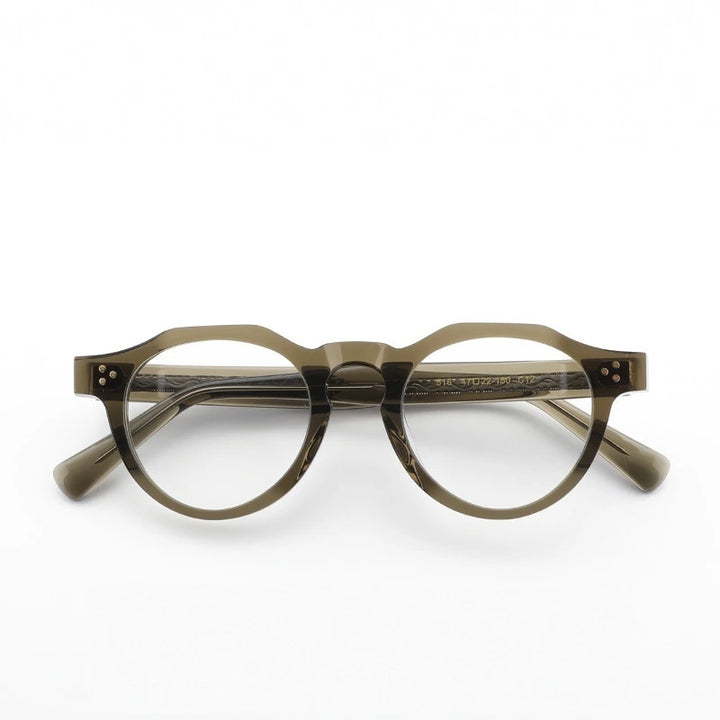 Aimee Unisex Full Rim Flat Top Round Acetate Eyeglasses 519040 - Clear-Green