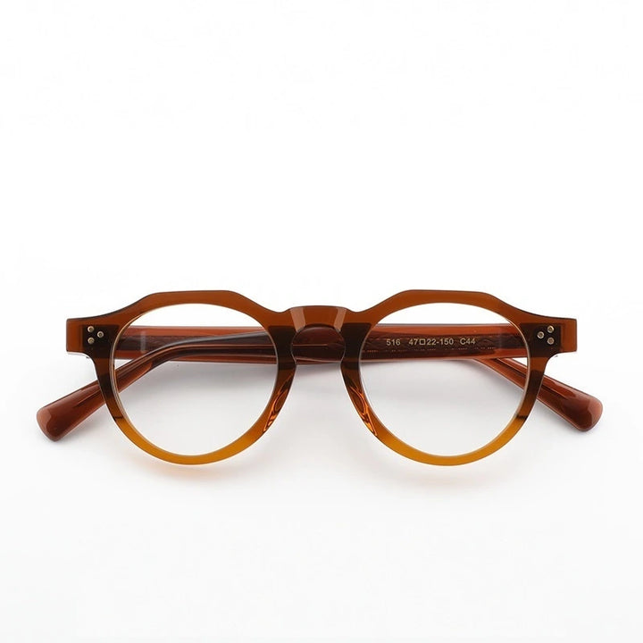 Aimee Unisex Full Rim Flat Top Round Acetate Eyeglasses 519040 - Tea