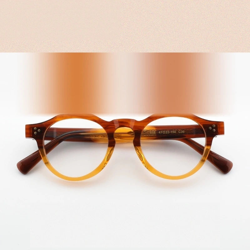 Aimee Unisex Full Rim Flat Top Round Acetate Eyeglasses 519040 - Tea-Yellow
