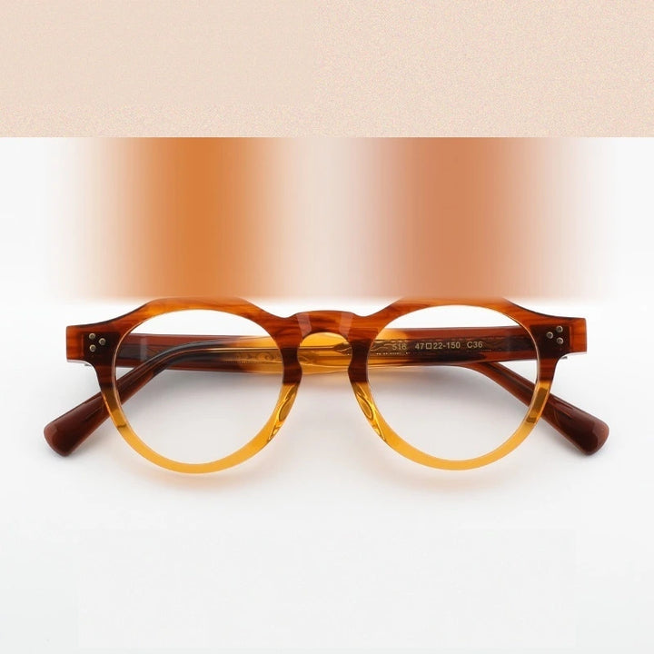 Aimee Unisex Full Rim Flat Top Round Acetate Eyeglasses 519040 - Tea-Yellow