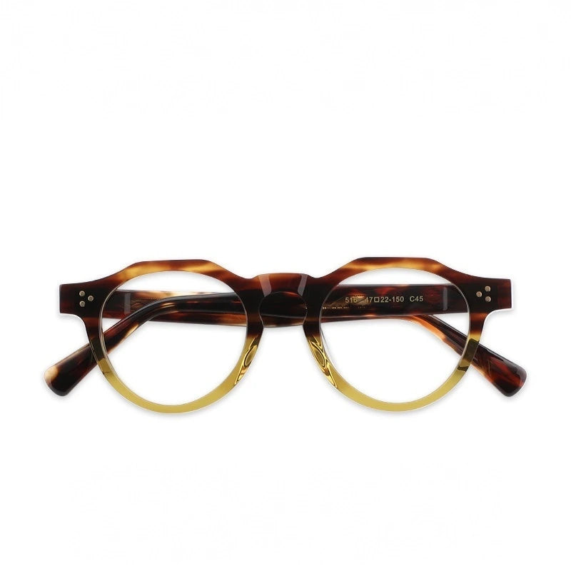 Aimee Unisex Full Rim Flat Top Round Acetate Eyeglasses 519040 - Tortoise-Yellow