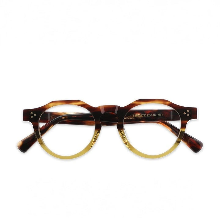 Aimee Unisex Full Rim Flat Top Round Acetate Eyeglasses 519040 - Tortoise-Yellow