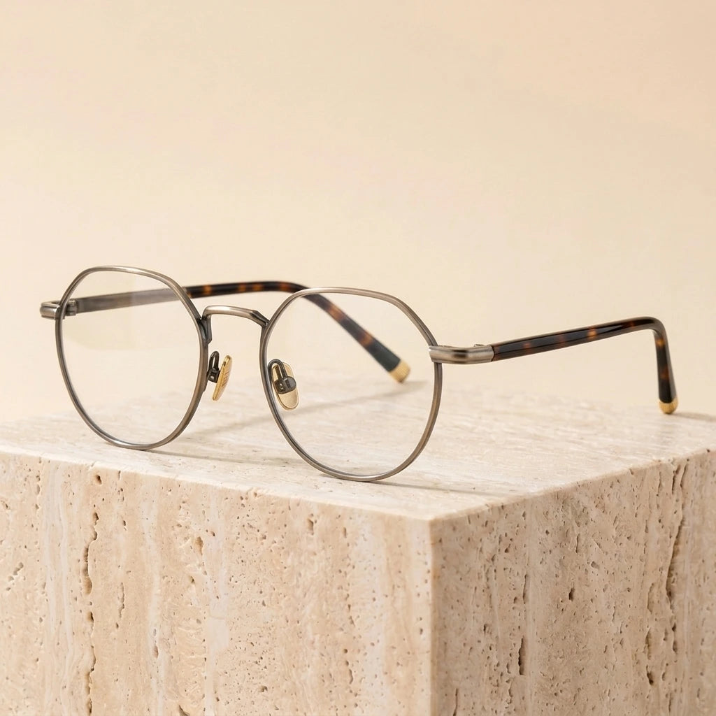 Aimee Unisex Full Rim Flat Top Round Titanium Eyeglasses 50140 - Bronze
