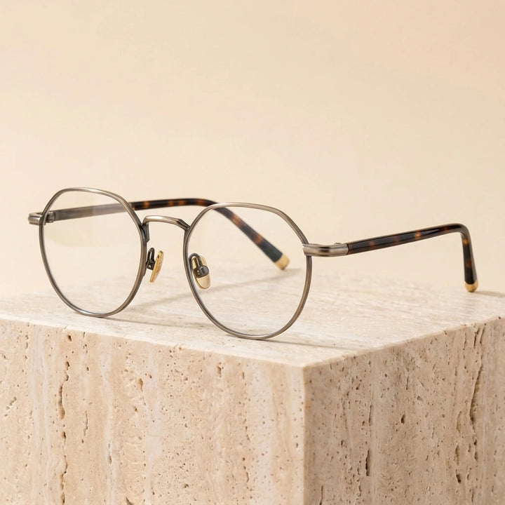 Aimee Unisex Full Rim Flat Top Round Titanium Eyeglasses 50140 - Bronze
