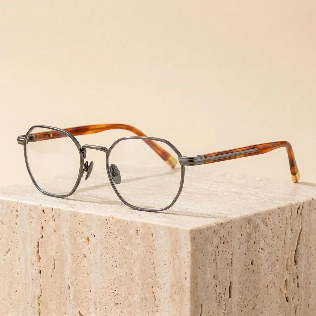 Aimee Unisex Full Rim Flat Top Round Titanium Eyeglasses 50140 - Gun-Grey