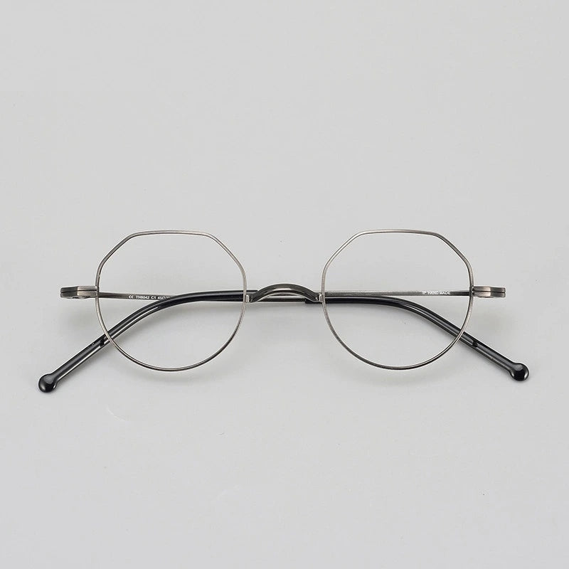 Aimee Unisex Full Rim Flat Top Round Titanium Eyeglasses 88042 - Gun-Grey