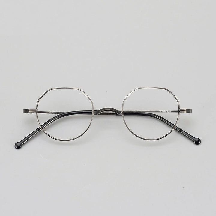 Aimee Unisex Full Rim Flat Top Round Titanium Eyeglasses 88042 - Gun-Grey