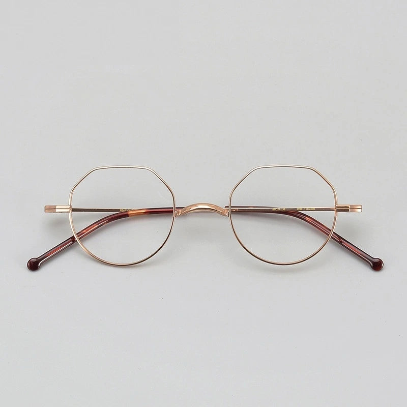 Aimee Unisex Full Rim Flat Top Round Titanium Eyeglasses 88042 - Rose-Golden