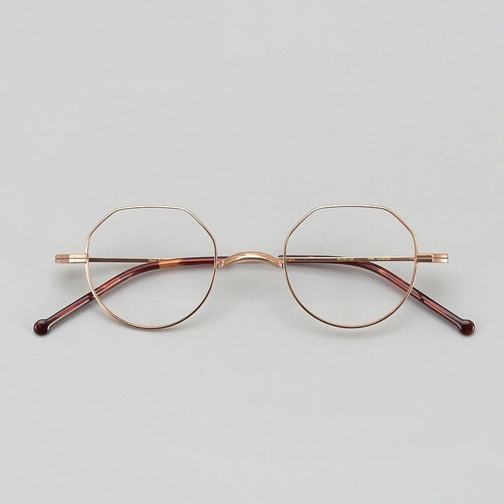 Aimee Unisex Full Rim Flat Top Round Titanium Eyeglasses 88042 - Rose-Golden
