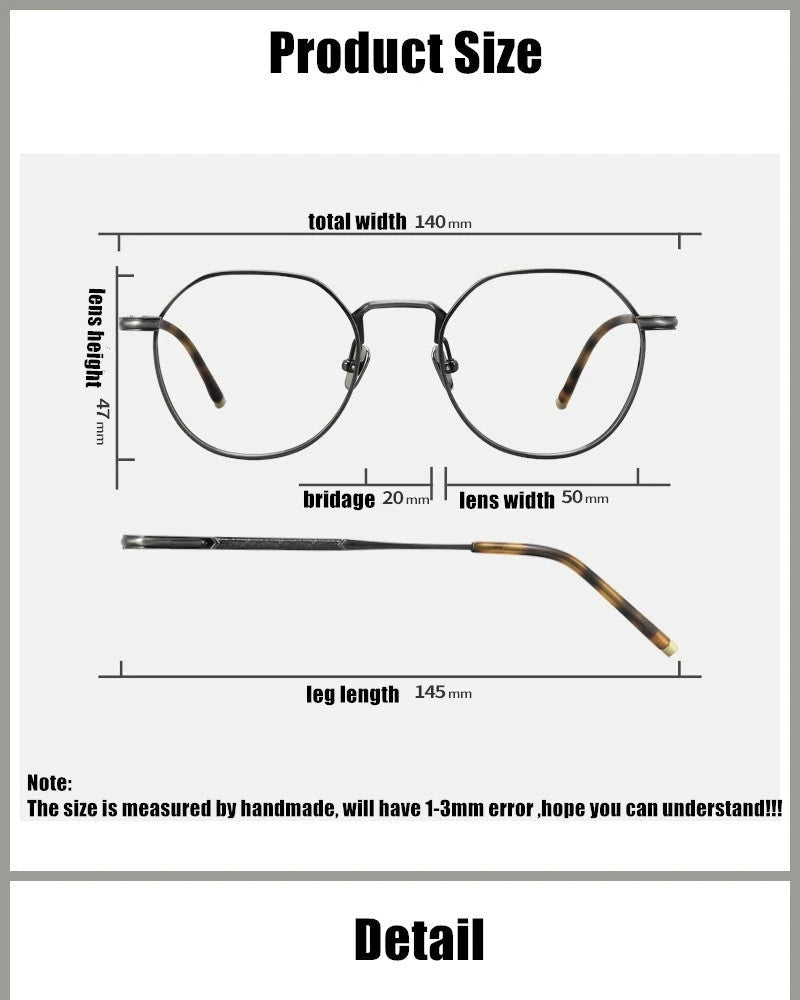 Aimee Unisex Full Rim Flat Top Round Titanium Eyeglasses 50140 - Size Chart